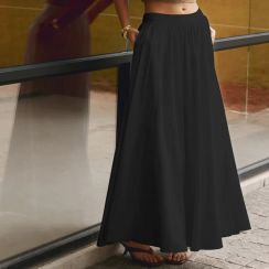 3 Pcs Womens Casual Linen Pleated Maxi Skirt A Line Skirt