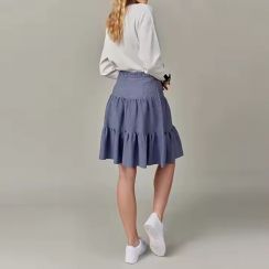 2 Pcs Spring Autumn Blue Drawstring High Waist Stretchy A Line Skirt