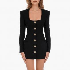 New Arrivals Luxury Women Golden Button Square Collar Slim Fit Blazer Dresses