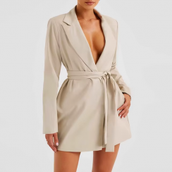 Ladies Sexy Spring Stylish Deep V Neck Blazers Dress