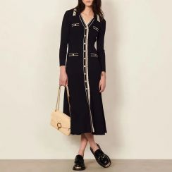 Spring Luxury Button V Neck Long Shirts Knit Dress