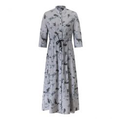 Spring Half Sleeve Button Up All Over Printed Midi Shirt Dress